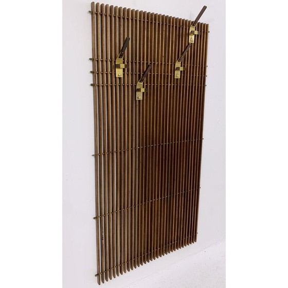 Image 1 of Vintage modular coat rack in laminated wood and brass, Italy 1950