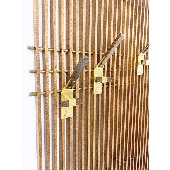 Image 1 of Vintage modular coat rack in laminated wood and brass, Italy 1950
