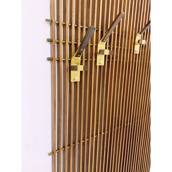 Image 1 of Vintage modular coat rack in laminated wood and brass, Italy 1950