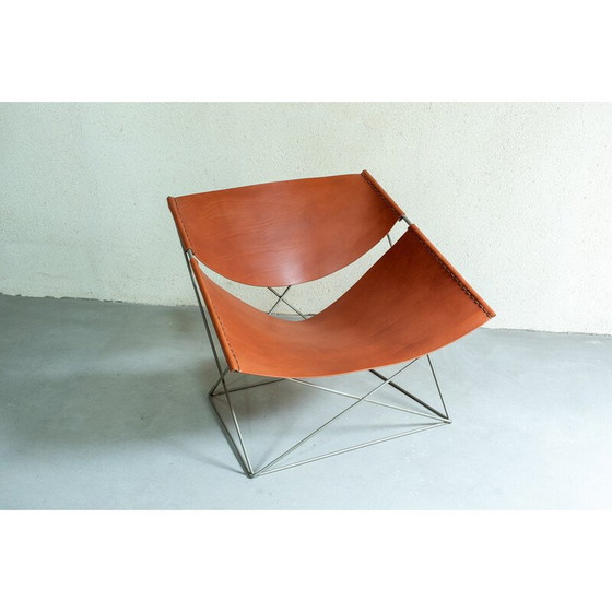 Image 1 of Vintage "Butterfly" armchair in metal and havana leather by Pierre Paulin, 1965