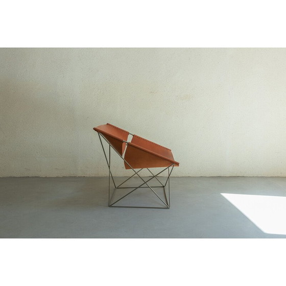 Image 1 of Vintage "Butterfly" armchair in metal and havana leather by Pierre Paulin, 1965