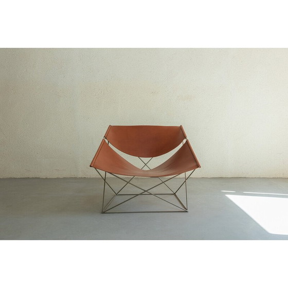 Image 1 of Vintage "Butterfly" armchair in metal and havana leather by Pierre Paulin, 1965