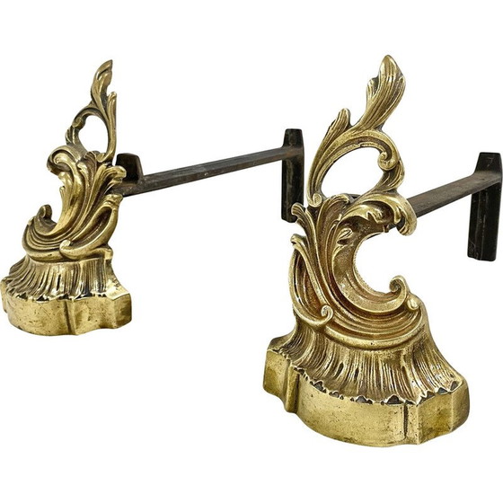 Image 1 of Pair of vintage gilt bronze andirons