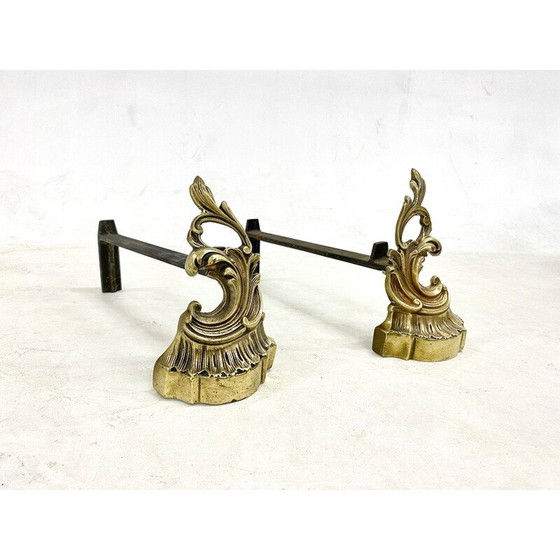 Image 1 of Pair of vintage gilt bronze andirons