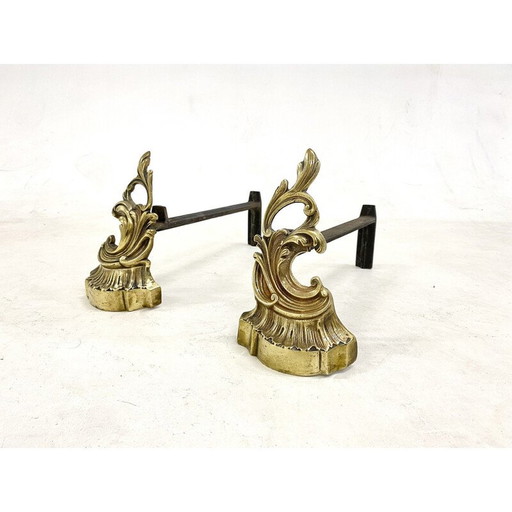 Coppia di alari d'epoca in bronzo dorato