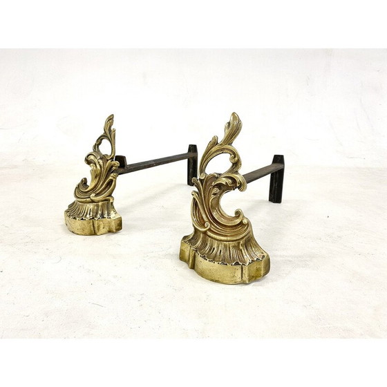 Image 1 of Pair of vintage gilt bronze andirons