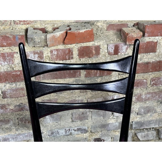 Image 1 of Set of 4 vintage blackened wood and pink velvet chairs, Italy 1960