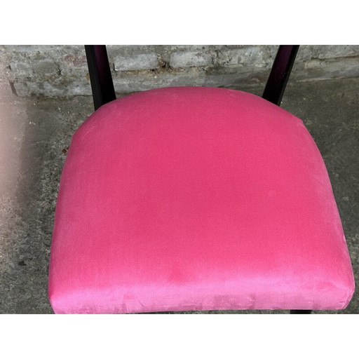 Set of 4 vintage blackened wood and pink velvet chairs, Italy 1960