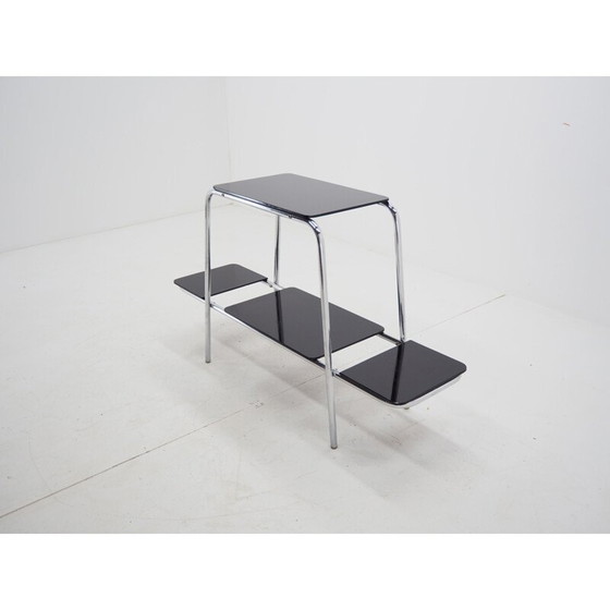Image 1 of Vintage Bauhaus Chrome Flower Side Table, Stand, Etagere, with Opaxite Glass, 1930s