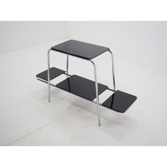 Image 1 of Vintage Bauhaus Chrome Flower Side Table, Stand, Etagere, with Opaxite Glass, 1930s