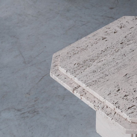 Image 1 of Tavolino da caffè vintage in travertino e 2 tavolini laterali, Belgio 1970