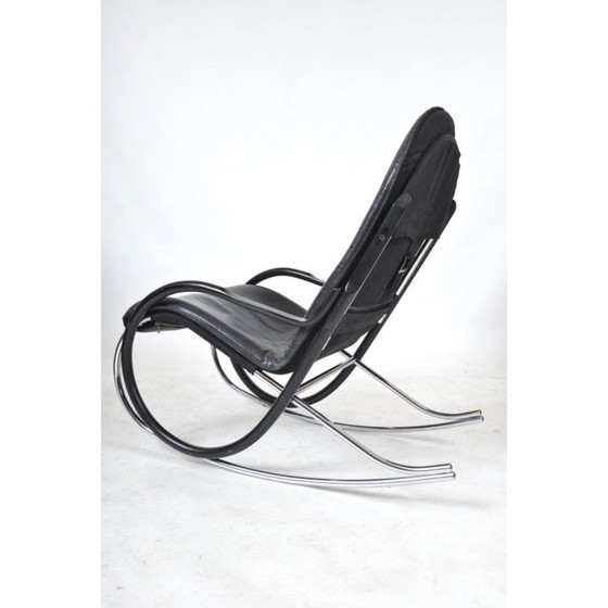 Image 1 of Vintage Nonna rocking chair in blackened bentwood and leather by Paul Tuttle for Strässle International, Switzerland 1970