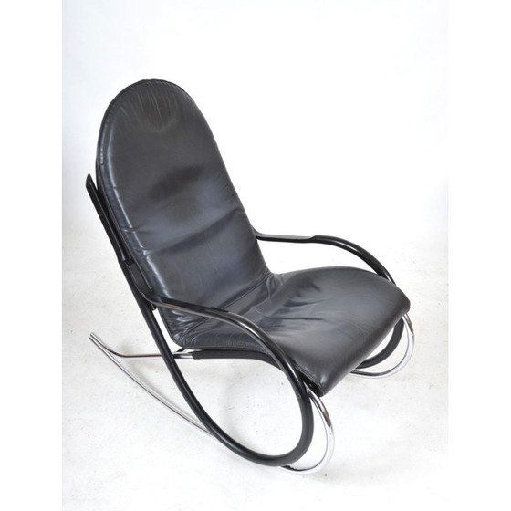 Image 1 of Vintage Nonna rocking chair in blackened bentwood and leather by Paul Tuttle for Strässle International, Switzerland 1970