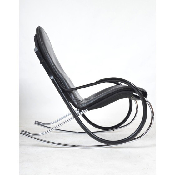 Image 1 of Vintage Nonna rocking chair in blackened bentwood and leather by Paul Tuttle for Strässle International, Switzerland 1970