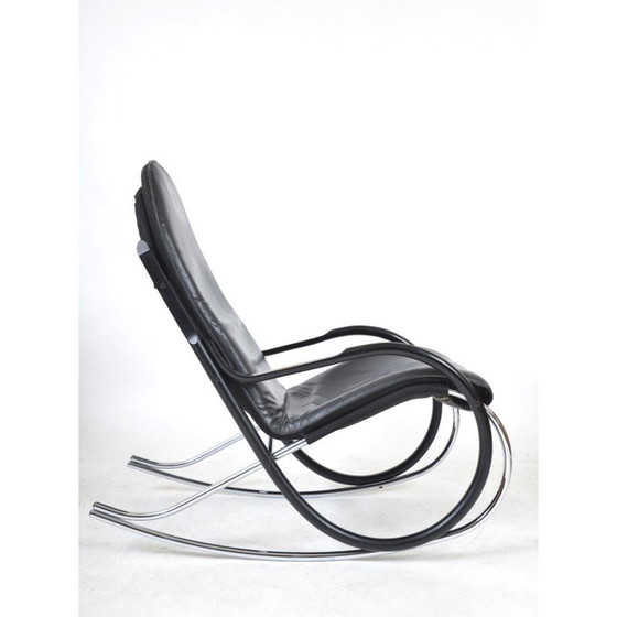 Image 1 of Vintage Nonna rocking chair in blackened bentwood and leather by Paul Tuttle for Strässle International, Switzerland 1970