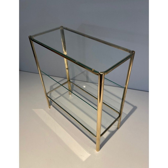 Image 1 of Vintage bronze and glass magazine rack by Jacques Théophile Lepelletier for Broncz, France 1970