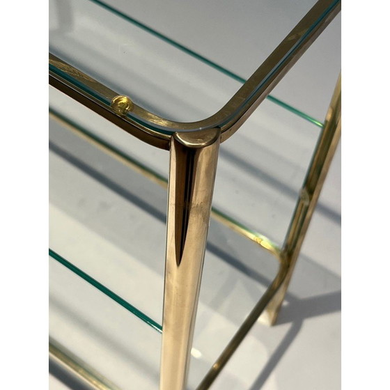 Image 1 of Vintage bronze and glass magazine rack by Jacques Théophile Lepelletier for Broncz, France 1970