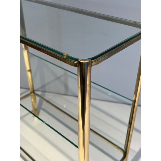 Image 1 of Vintage bronze and glass magazine rack by Jacques Théophile Lepelletier for Broncz, France 1970