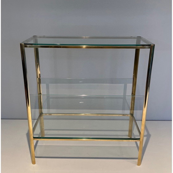 Image 1 of Vintage bronze and glass magazine rack by Jacques Théophile Lepelletier for Broncz, France 1970