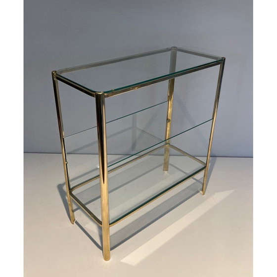 Image 1 of Vintage bronze and glass magazine rack by Jacques Théophile Lepelletier for Broncz, France 1970