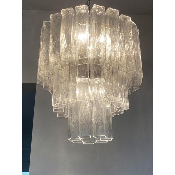 Image 1 of Contemporary Clear "Square Tubes" Murano Glass Chandelier