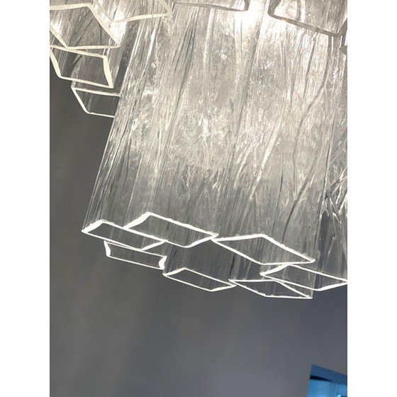 Image 1 of Contemporary Clear "Square Tubes" Murano Glass Chandelier