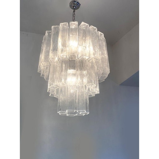 Contemporary Clear "Square Tubes" Murano Glass Chandelier