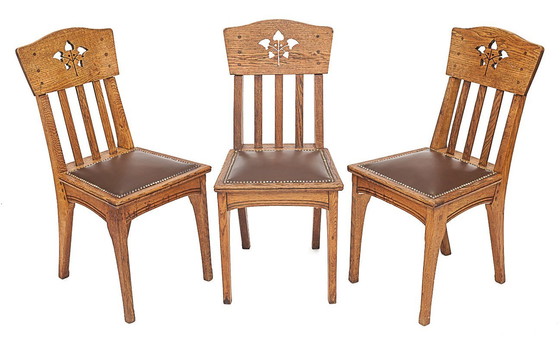 Image 1 of Set Of 6 Art Nouveau Chairs By Léon Jallot