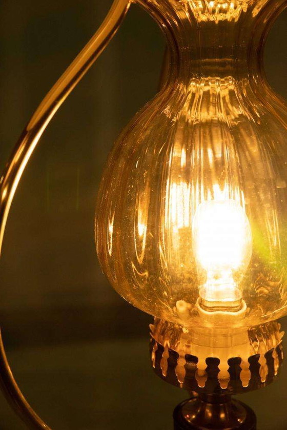 Image 1 of Vintage 1950s pendant lamp glass and brass, lantern hall lamp