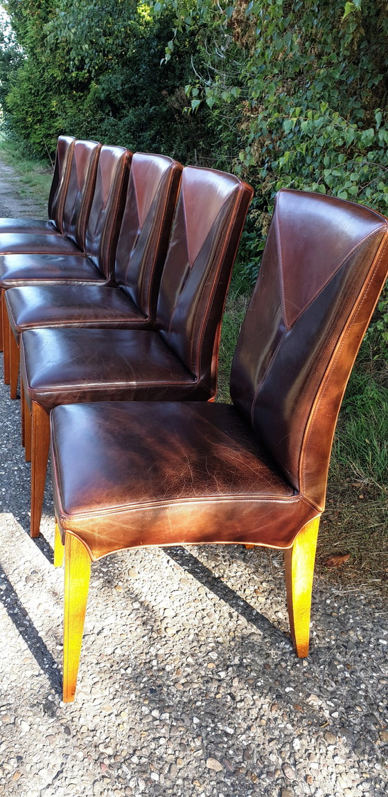 Image 1 of 6x Schuitema Art Nouveau Rac Royal Antique Exclusive Leather Dining Chairs