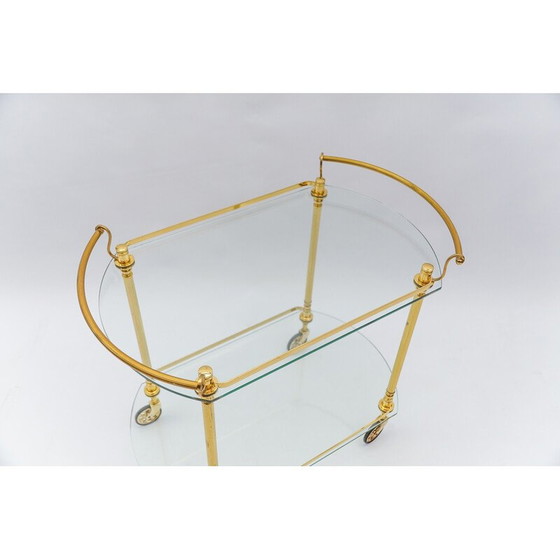 Image 1 of Vintage serving bar cart in brass and glass, Italy 1960