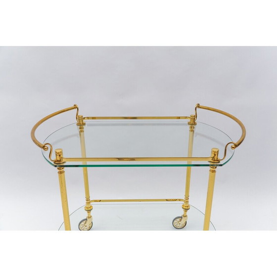 Image 1 of Vintage serving bar cart in brass and glass, Italy 1960