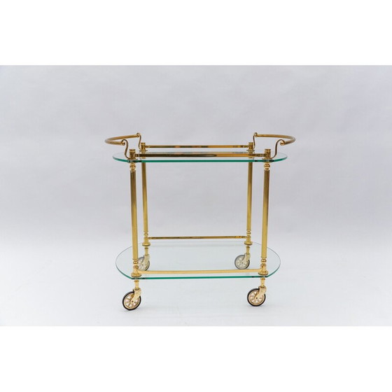 Image 1 of Vintage serving bar cart in brass and glass, Italy 1960