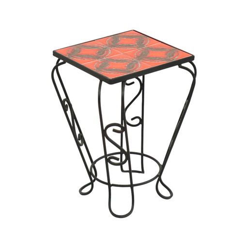 Ceramic Plant Table With 4 Orange Tiles