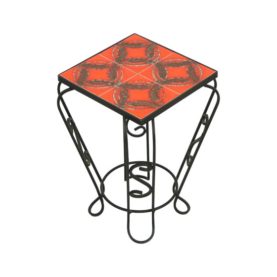 Image 1 of Ceramic Plant Table With 4 Orange Tiles