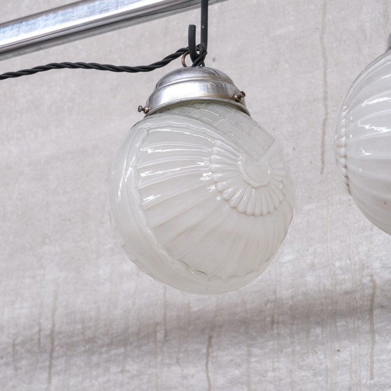 Image 1 of Pair of vintage glass Art Deco pendant lamps, France 1930s