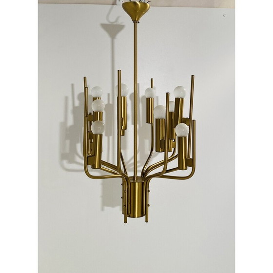 Image 1 of 1x Vintage Italian Brass Chandelier by Oscar Torlasco for Stilkronen, 1950s
