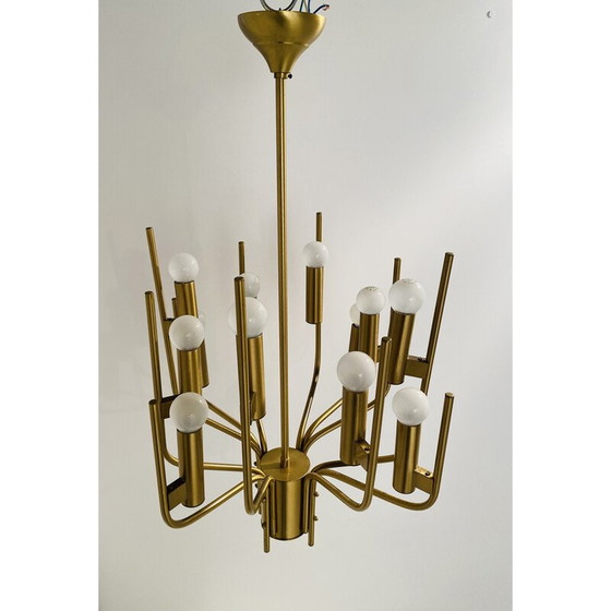Image 1 of 1x Vintage Italian Brass Chandelier by Oscar Torlasco for Stilkronen, 1950s