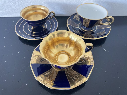 3x Art Deco mocha cups