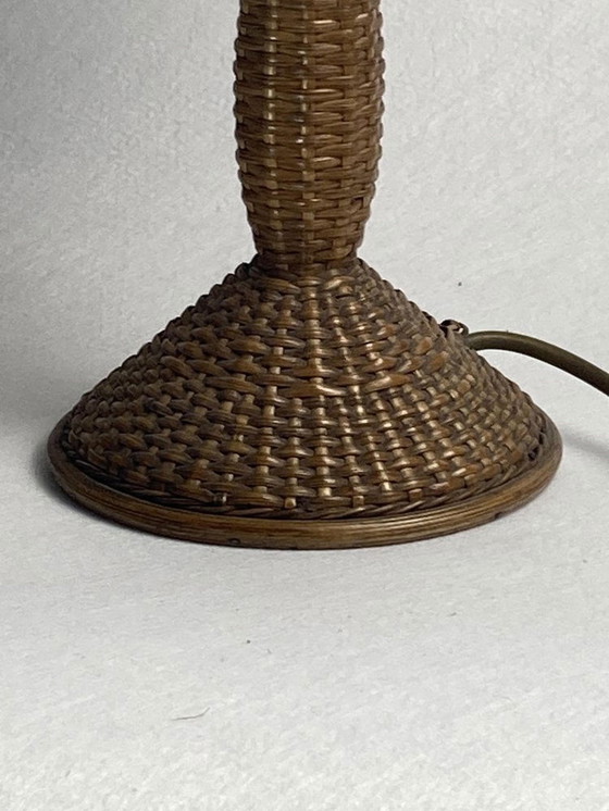 Image 1 of Art Deco Rattan And Wicker Mushroom Table Lamp, 1930S