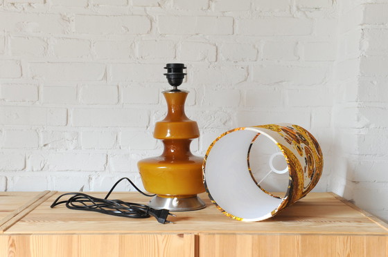 Image 1 of Lampada da tavolo vintage De Rupel in vetro giallo ocra con nuovo paralume fatto a mano