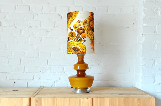 Image 1 of Lampe de table vintage De Rupel en verre ocre jaune avec nouvel abat-jour fait main