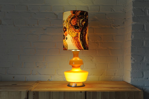 Lampe de table vintage De Rupel en verre ocre jaune avec nouvel abat-jour fait main