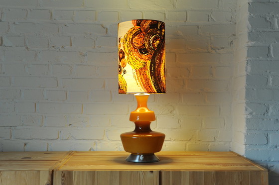 Image 1 of Lampe de table vintage De Rupel en verre ocre jaune avec nouvel abat-jour fait main