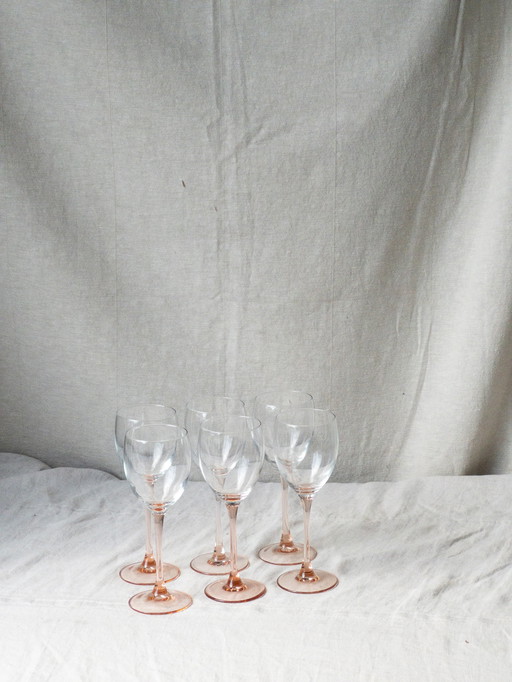 6x pink luminarc rose wine glasses