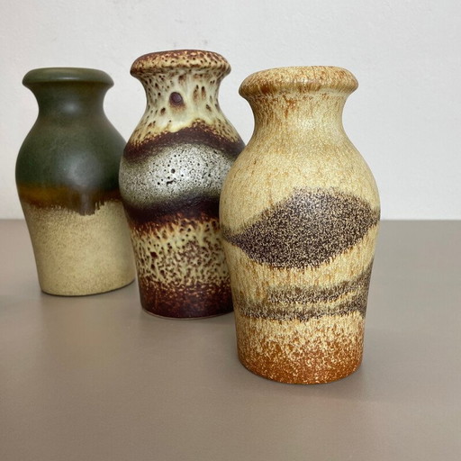 Conjunto de cinco jarrones vintage de cerámica de lava gruesa de Scheurich, Alemania, década de 1970