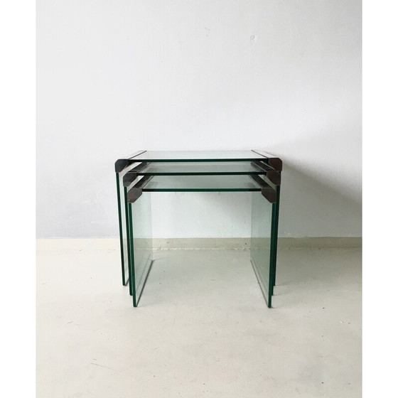 Image 1 of Set of 3 "T35" nesting tables in glass, GALLOTTI & RADICE - 1970s