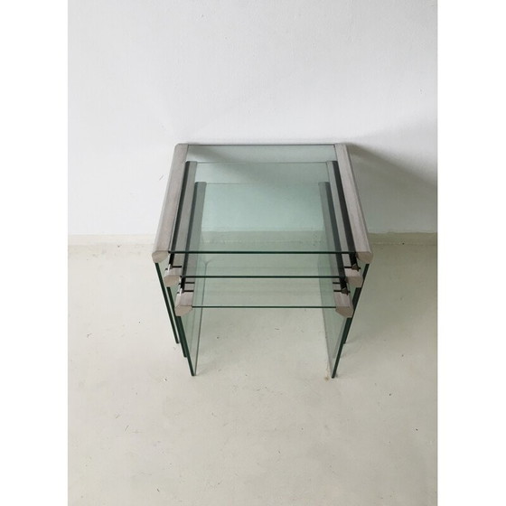 Image 1 of Set of 3 "T35" nesting tables in glass, GALLOTTI & RADICE - 1970s