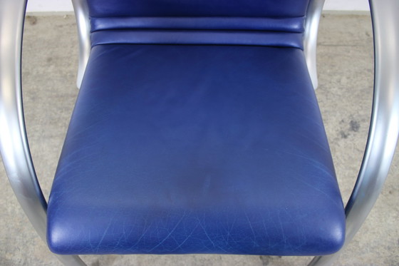 Image 1 of Elegante sillón Rolf Benz Alu de cuero auténtico azul, silla de una plaza
