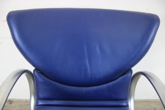 Image 1 of Elegante sillón Rolf Benz Alu de cuero auténtico azul, silla de una plaza